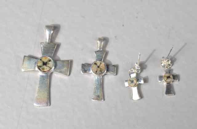 Appraisal: Sterling Cross Stone Pendants EarringsTo include a large pendant a