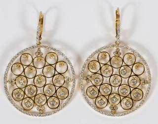 Appraisal: KT YELLOW GOLD AND CT DIAMOND DANGLE EARRINGS KT YELLOW