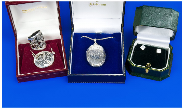 Appraisal: Small Collection Of Silver Jewellery Comprising Oval Locket And Chain