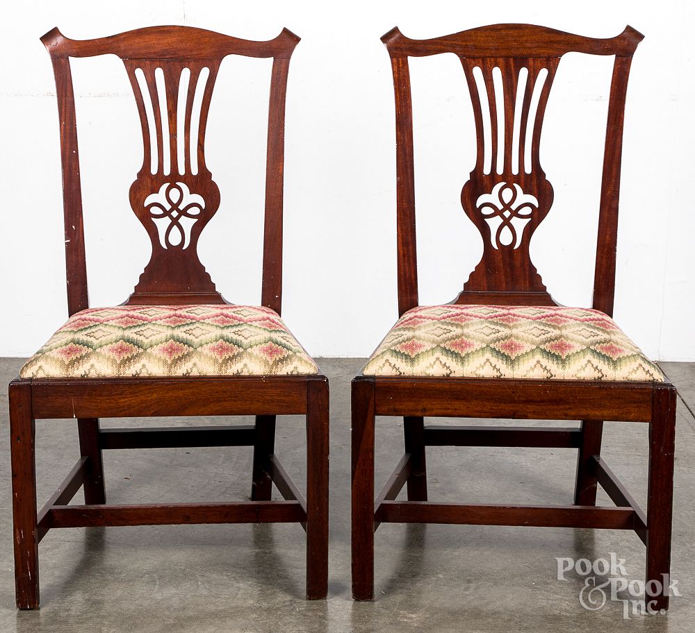 Appraisal: Pair of Chippendale mahogany dining chairs Pair of Chippendale mahogany