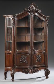 Appraisal: Outstanding Louis XV Style Carved Oak Bombe Curio Cabinet c