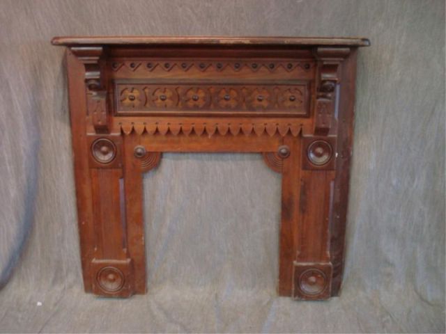 Appraisal: Victorian walnut fire mantel Eastlake style Nice small size From