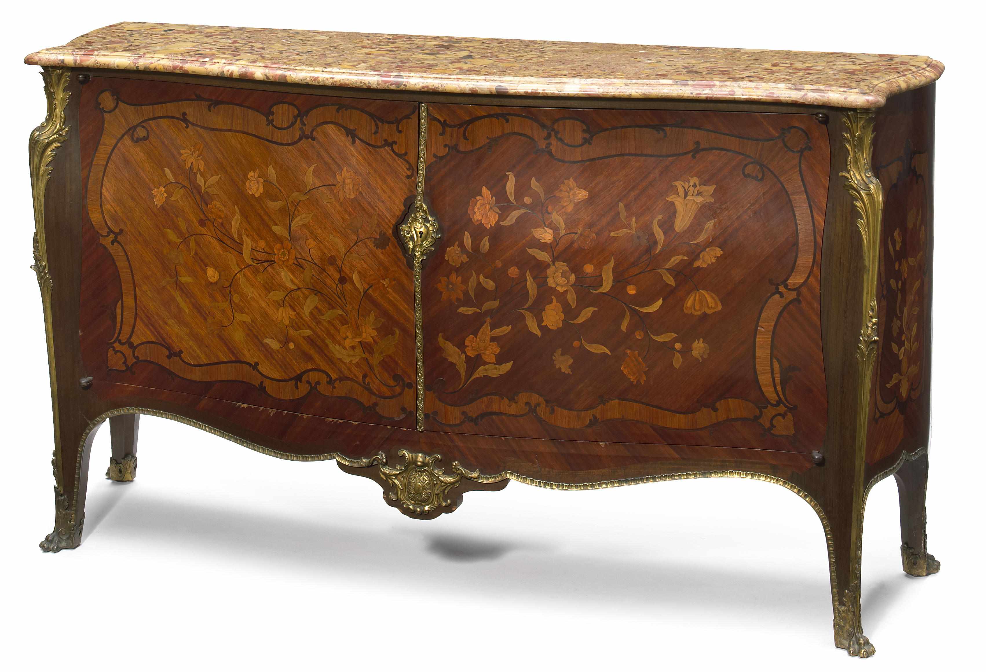 Appraisal: An imposing Louis XV style gilt bronze mounted marquetry inlaid