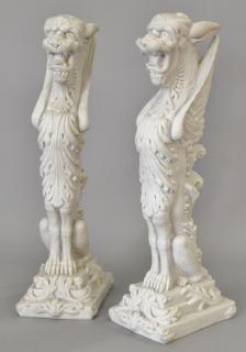 Appraisal: Pair of standing gargoyles ht in Pair of standing gargoyles