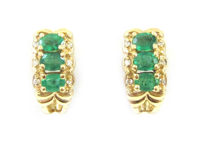 Appraisal: PAIR OF EMERALD AND DIAMOND EARRINGS each k yellow gold