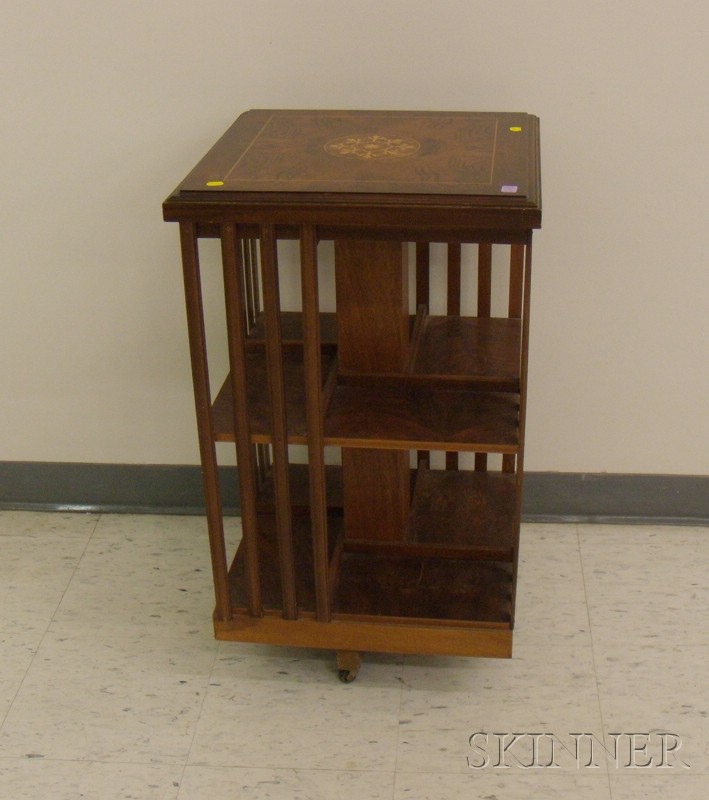 Appraisal: Inlaid Mahogany and Burl Veneer Revolving Bookshelf ht wd in