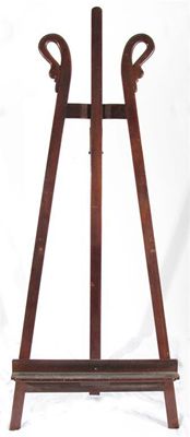 Appraisal: A display easel Stylised swan neck-capped front legs with adjustable