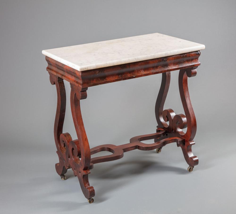 Appraisal: American Classical Mahogany Side Table th c New York marble