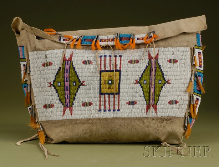 Appraisal: Central Plains Beaded Buffalo Hide Possible Bag Lakota c late