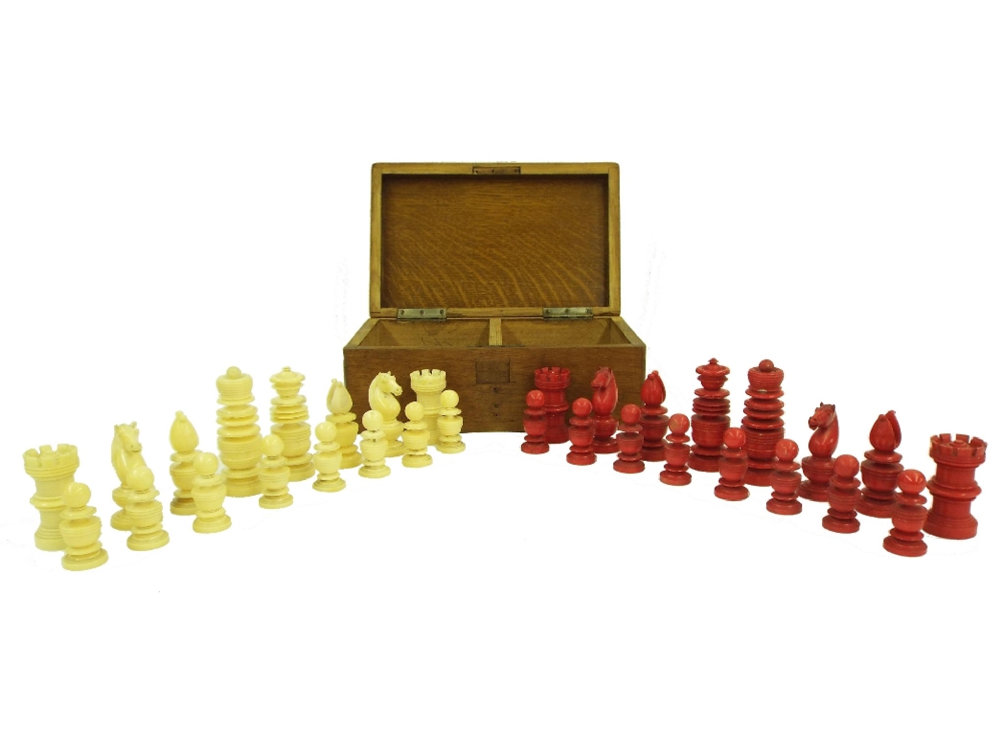 Appraisal: th century ivory chess set stamped Calvert both rooks stamped