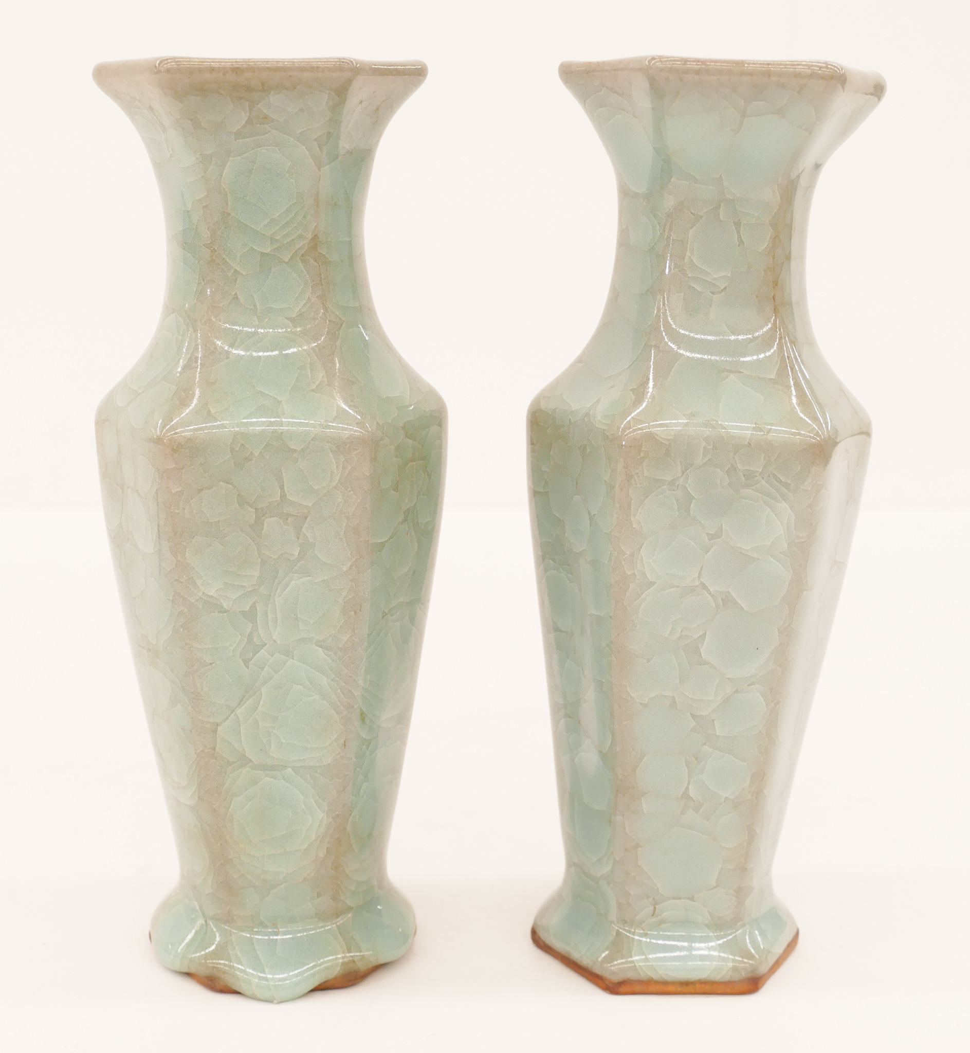 Appraisal: Pair Chinese Ice Crackle Celadon Vases ''x '' Unusual pair