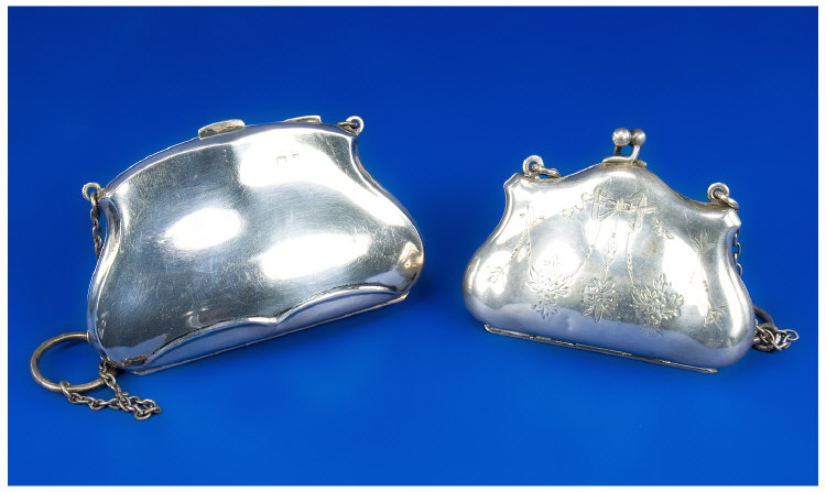 Appraisal: Pair Of Ladies Silver Opera Purses Handbag Shaped Form One