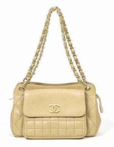 Appraisal: Chanel front-pocket tote bag in quilted beige leather with gold-tone