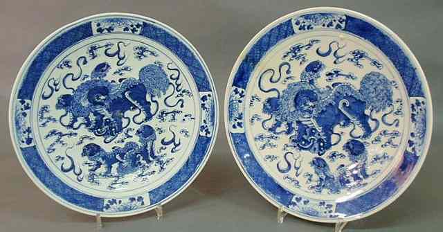 Appraisal: Pair of blue and white Chinese export chargers c dia