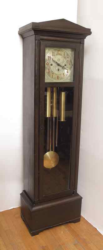 Appraisal: VERNON HALL TUBE MAHOGANY GRANDFATHER CLOCK Mahogany case mixed metal