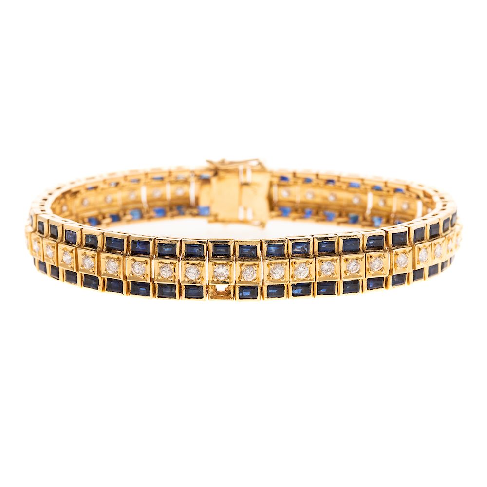 Appraisal: A Ladies Sapphire Diamond Link Bracelet in K K yellow