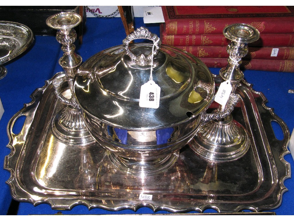 Appraisal: Lot comprising EP tray pair of candl