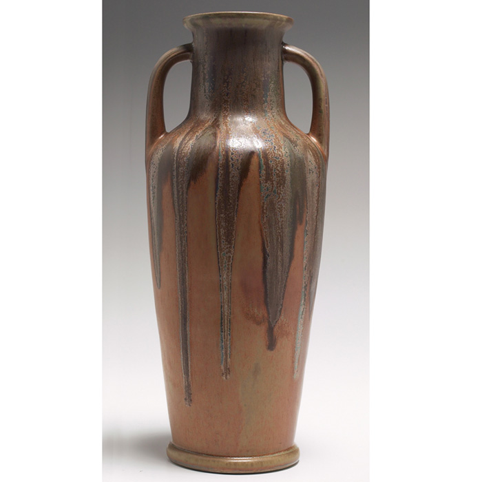 Appraisal: Denbac vase attribution large double handled shape covered with a