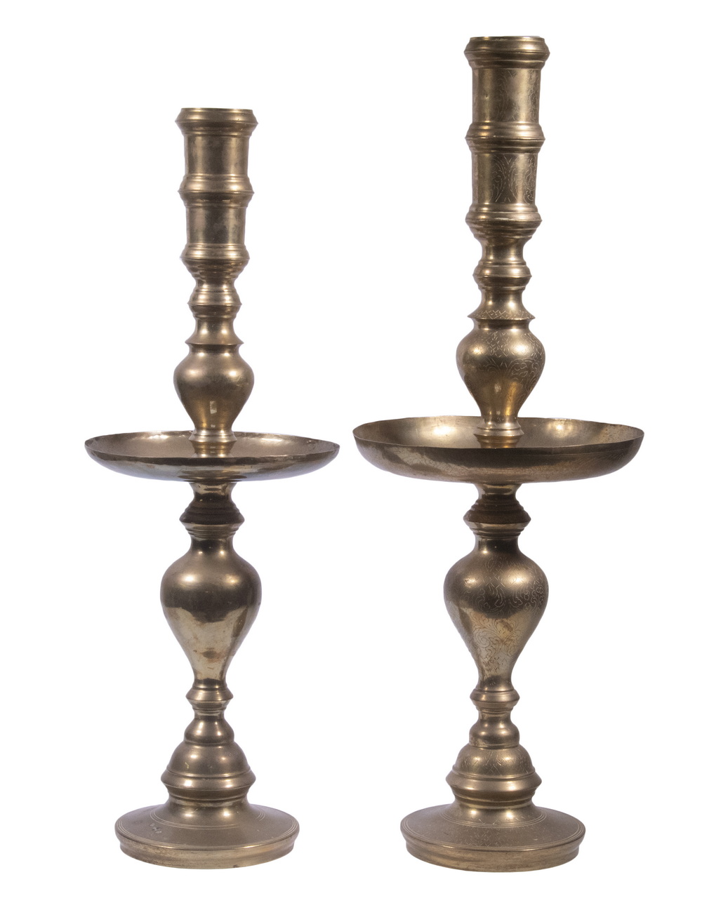 Appraisal: VINTAGE OVERSIZE BRASS CANDLE HOLDERS Large Brass Pillar Candlesticks having