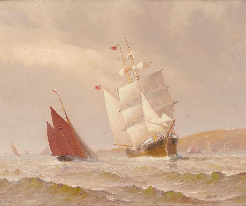 Appraisal: MARSHALL JOHNSON JR American - Two Ships oil on canvas