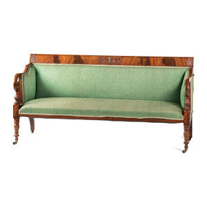 Appraisal: A Classical Carved and Figured Mahogany Settee Circa Height x