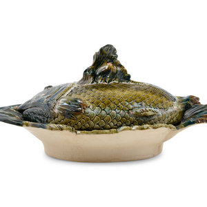 Appraisal: A Continental Majolica Fish Platter and Cover th Century Width