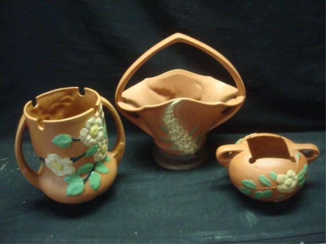 Appraisal: Roseville Lot of Pieces Handled basket high vase and low