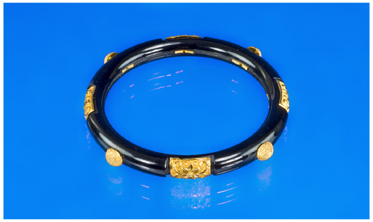 Appraisal: High Carat Gold and Jet Bangle The Bangle inset with