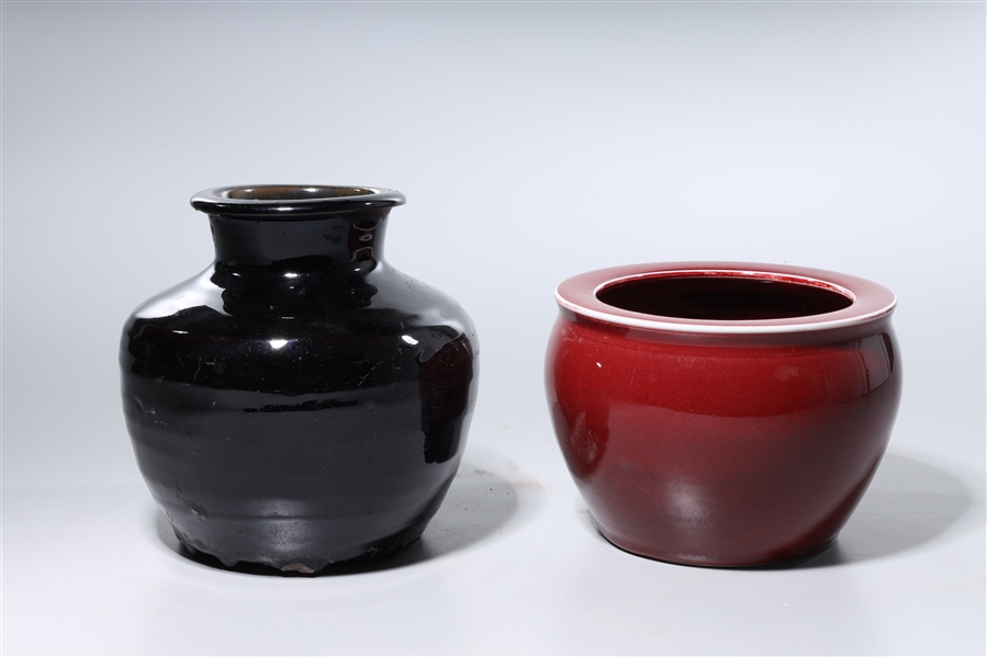 Appraisal: Two Chinese monochrome porcelain jars including a black glazed and