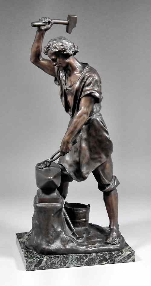 Appraisal: After Eduoard Drouot - - Bronze figure of a blacksmith