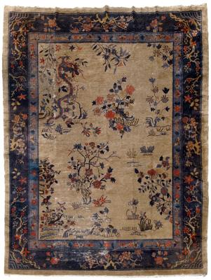 Appraisal: Chinese rug floral bouquets on pale green field one corner