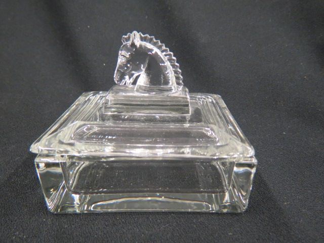 Appraisal: Heisey Glass Box figural horse head finial x excellent