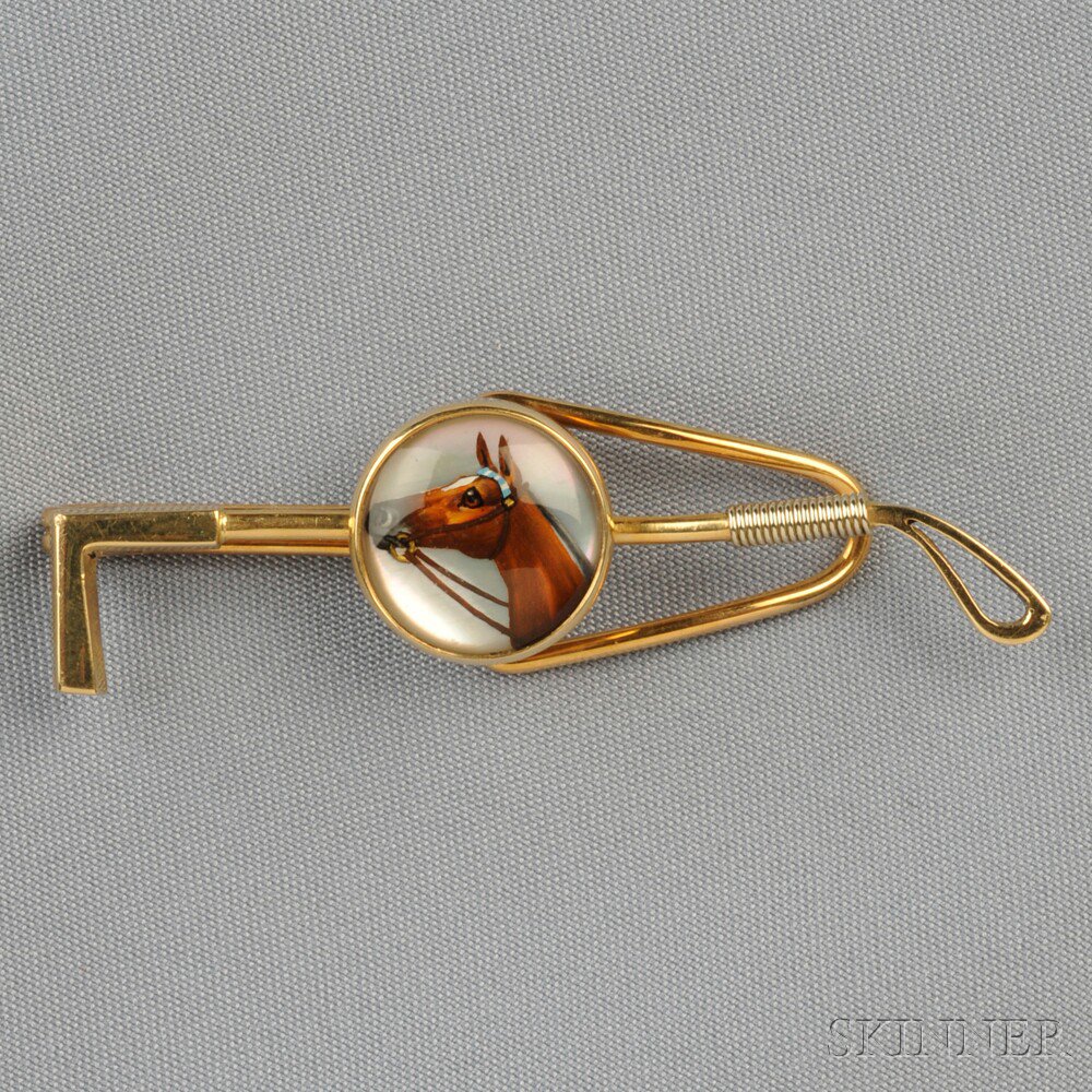 Appraisal: kt Gold and Reverse-painted Crystal Tie Bar the reverse-painted crystal