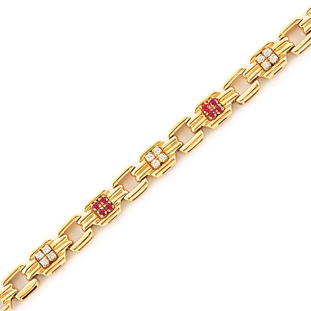 Appraisal: Gold Diamond and Ruby Bracelet kt diamonds ap ct rubies