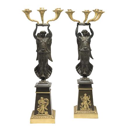 Appraisal: Pair of Empire Style Gilt and Patinated-Bronze Four-Light Candelabra Estimate