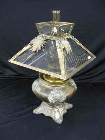 Appraisal: Bradley Hubbard Victorian Lamp kerosene with Art Nouveau floral design