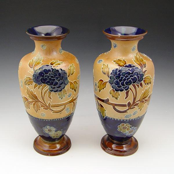 Appraisal: PAIR DOULTON BURSLEM STONEWARE VASES ''CONDITION Professional restoration to one