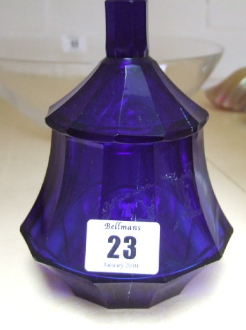 Appraisal: A Bristol blue glass lidded sucrier of faceted form th