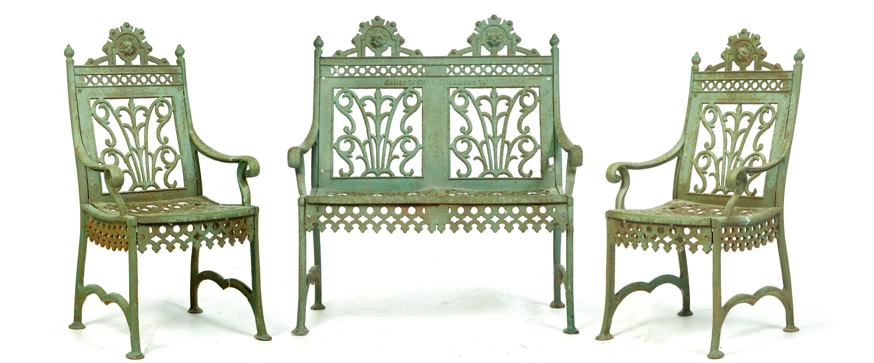 Appraisal: THREE-PIECE CAST IRON GARDEN FURNITURE BY JAMES W CARR Richmond