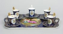 Appraisal: A German Porcelain Tray with Cups Saucers Cobalt blue ground