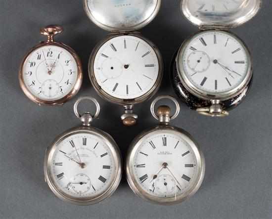 Appraisal: A group of sterling silver pocket watches including A W