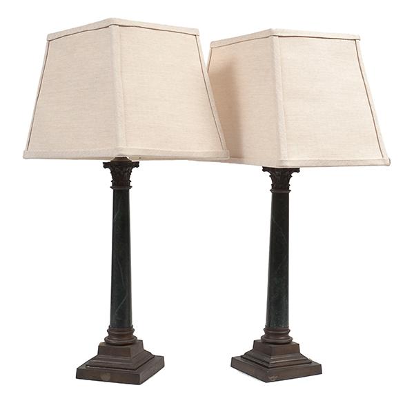 Appraisal: A PAIR OF FRENCH EMPIRE STYLE FAUX MARBLE AND BRASS