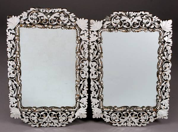 Appraisal: A pair of Venetian style etched mirror mosaic mirrors Each