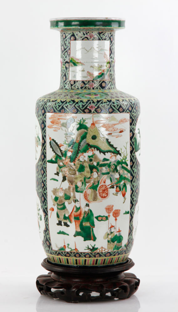 Appraisal: - Chinese Famille Verte Vase Famille verte vase with paneled