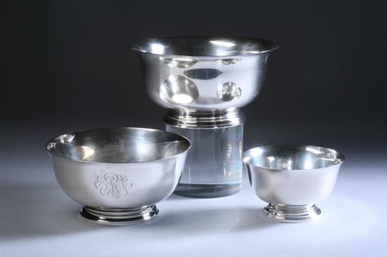 Appraisal: THREE AMERICAN STERLING SILVER REVERE-STYLE BOWLS One Manchester Silver Co