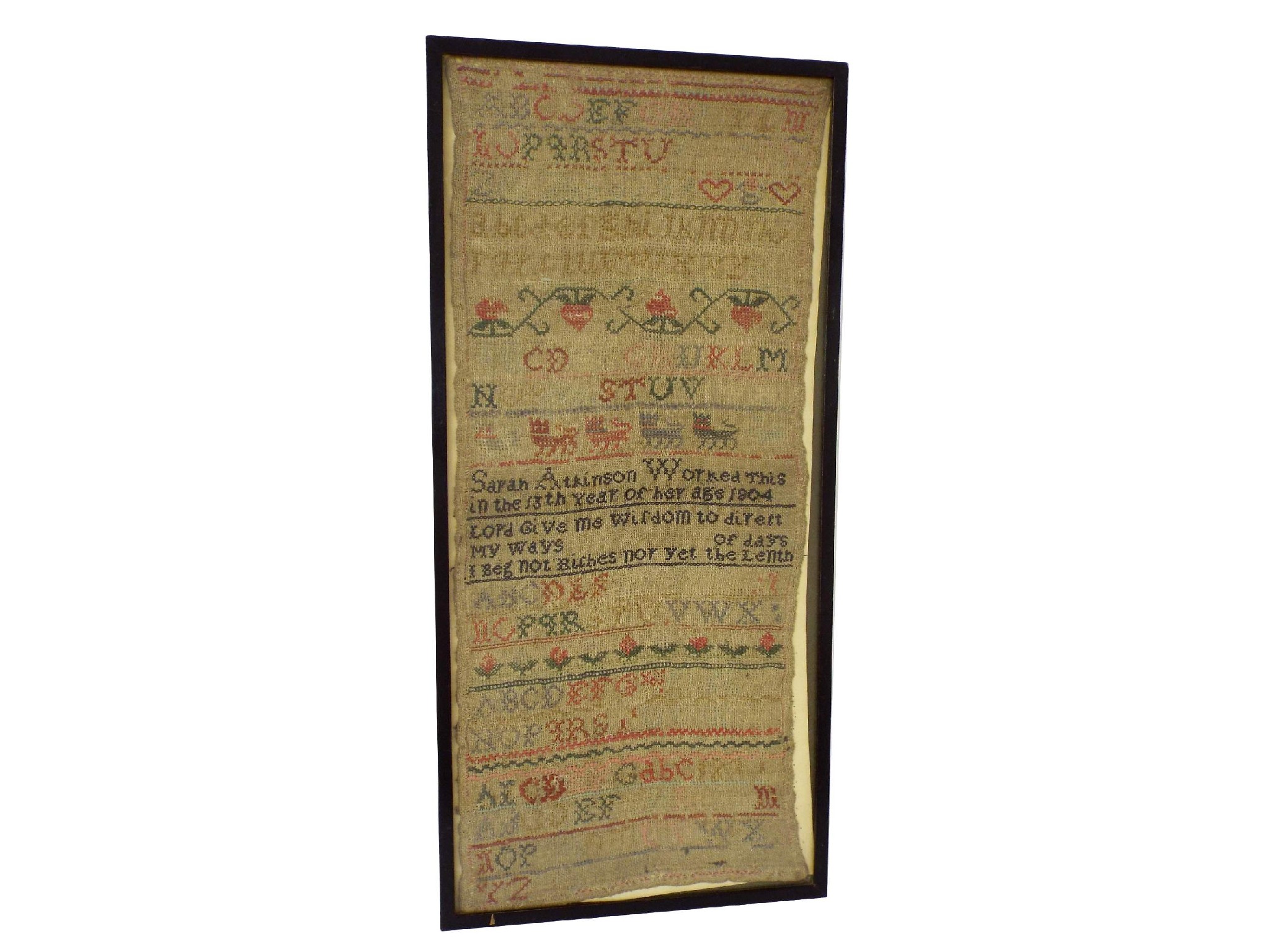 Appraisal: Early th century sampler by Sarah Atkinson decorated with the