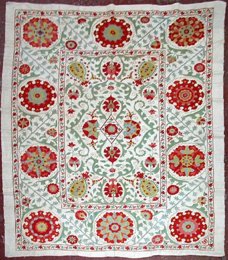 Appraisal: An Uzbeki Susani modern the cream field with rosette in