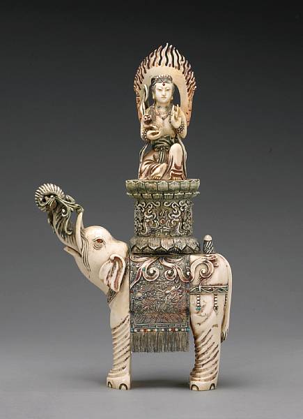 Appraisal: A pieced and tinted ivory figure of Puxian on an