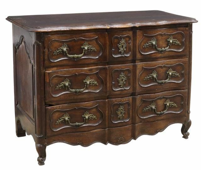 Appraisal: French Louis XV walnut commode en arbalete Rhone Valley th