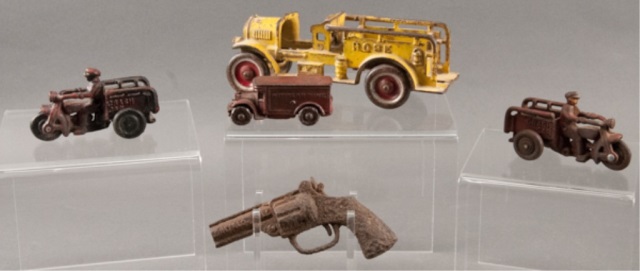 Appraisal: Lot of Five Cast Iron Toys Includes Two Crash Car